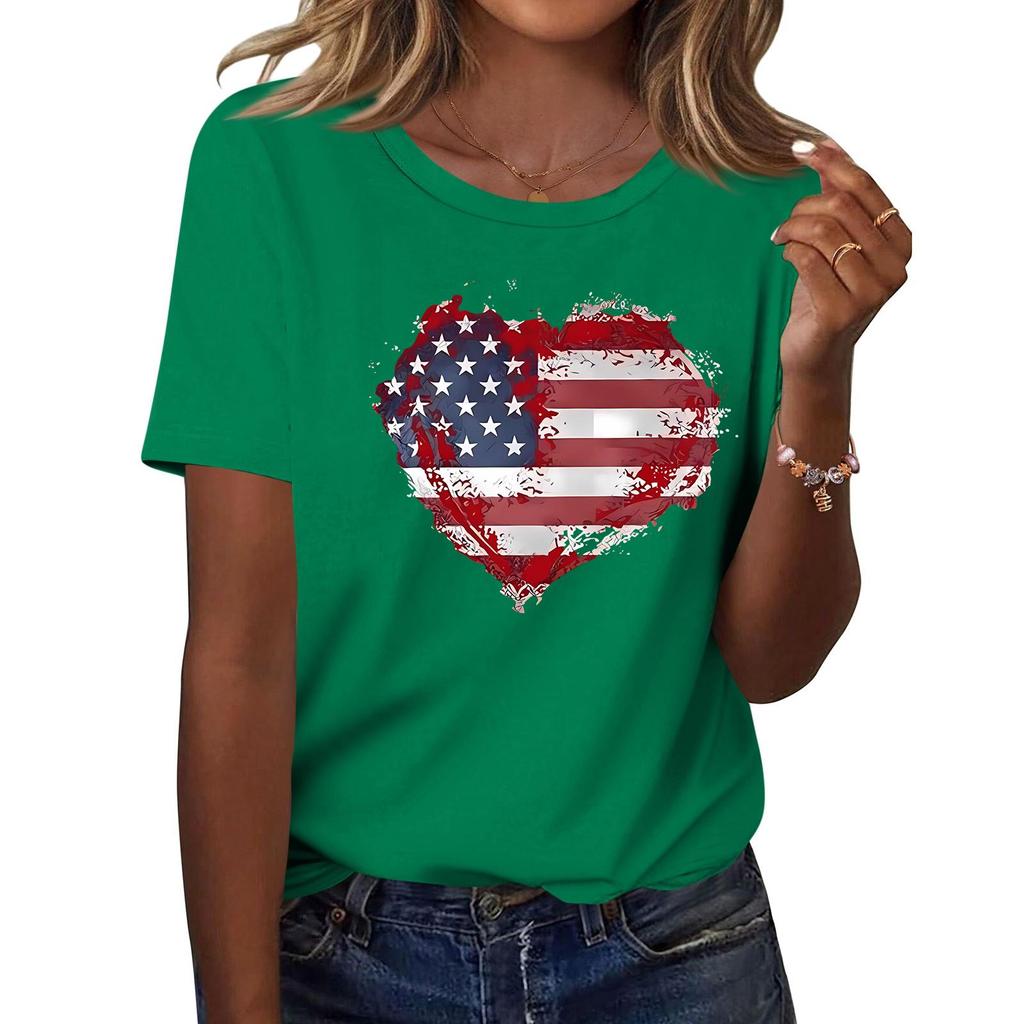 Women's Fashion Casual Printed Short Sleeve Round Neck Pullover Tops