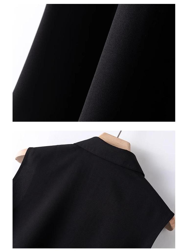 Women's White Sleeveless Chiffon Layered Vest Top with Collar - Ideal for Spring, Summer, and Autumn.