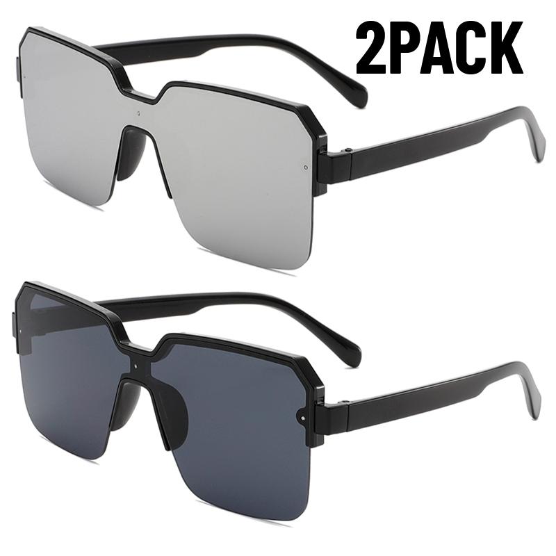 2PACK Rimless One Piece Square Sunglasses Women Oversize Flat Sun Glasses Men Vintage White Silver Mirror Shades Ins  Eyewear