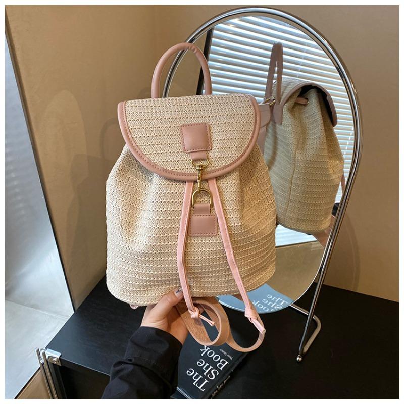 Woven straw bag women's large-capacity new summer leisure backpack student schoolbag travel backpack