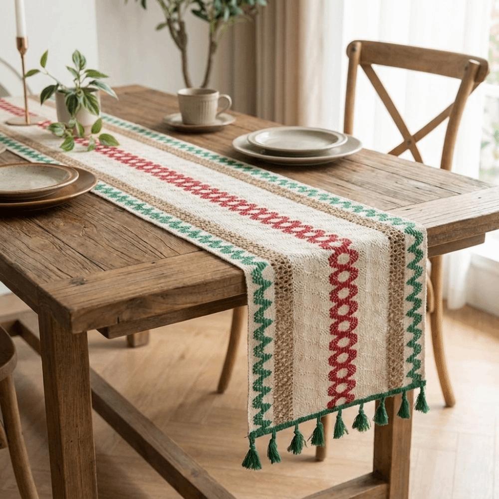 Splicing Knitted Hollow-out Table Runner Rustic Style Farmhouse Tablecloth Macrame Table Mat  Hotel