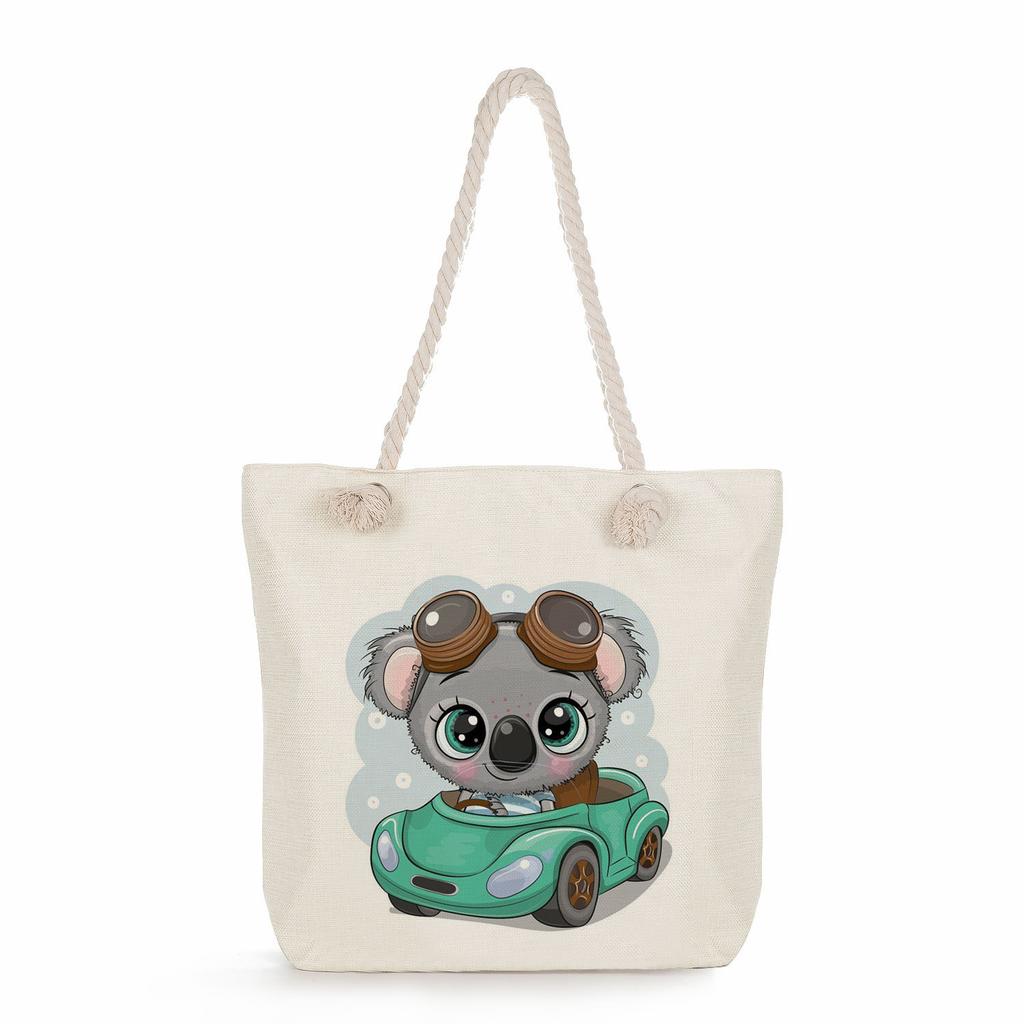 Koala print thick rope single-shoulder beach bag 7265