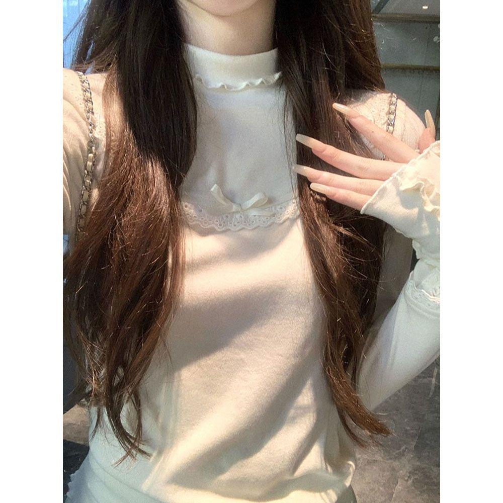 Elegant Women's Slim-Fit Ruffled Turtleneck Long-Sleeve Winter Top