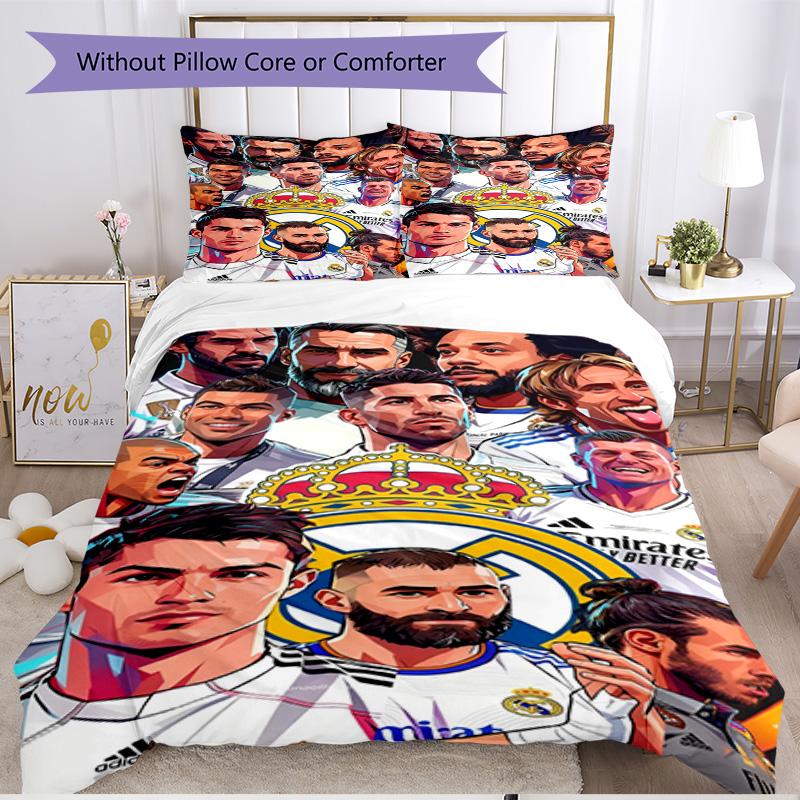 3pcs Duvet Cover Set (1*Duvet Cover + 2*Pillowcase, Without Core), football club Print Soft All‑Season Bedding Set, Home Bedroom Decor Gift