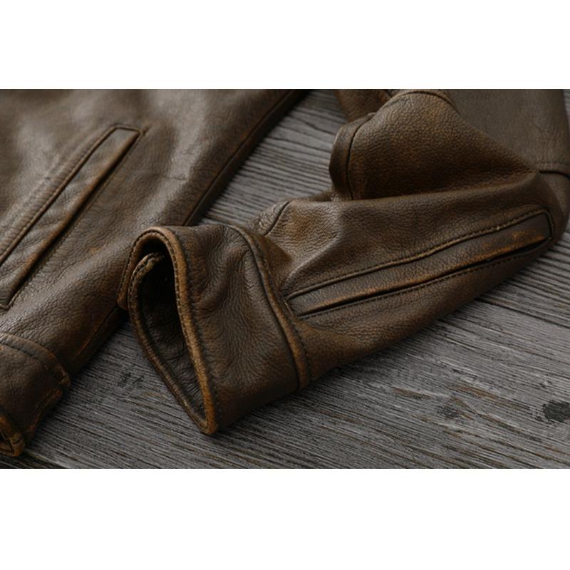 Chinese Size Men Leather Jacket Style Brown Genuine Cowhide Coat Soft Slim Fit Spring Vintage