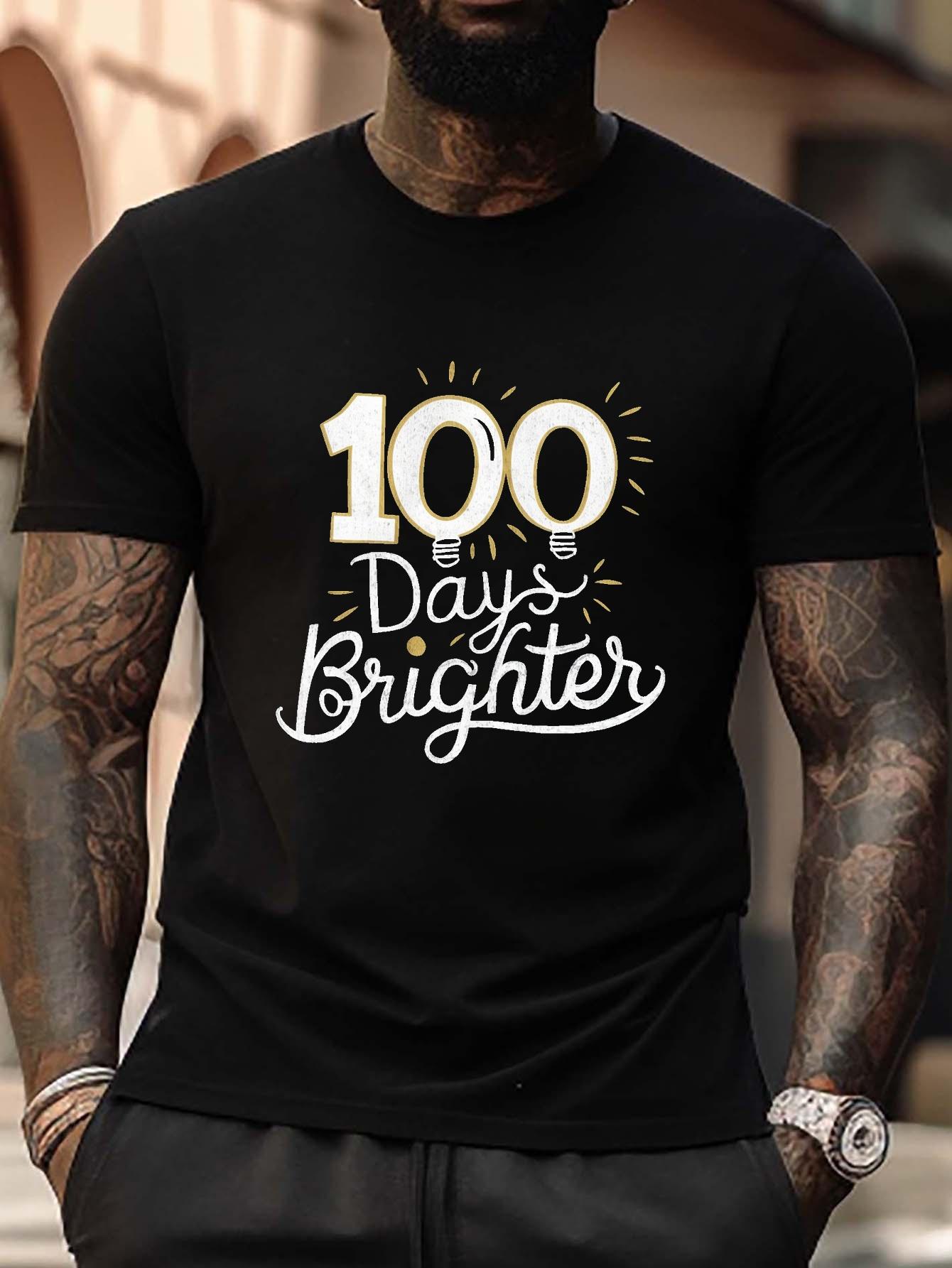 

100 Days Brighter Light Bulb Design Plus Size T-shirt XL