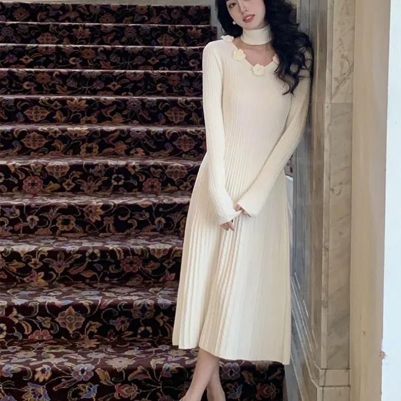 Нежный французский дизайн цветочный шарф вязаное платье для женщин осень и зима новый — фото 4