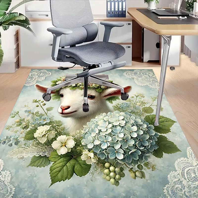 1PC Goat Flowers Non-Slip Floor Carpet Compatible for Office&Living Room&Bedroom&Dining room - Flat-Weave Machine-W227
