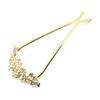 Miaomyao U-Shaped Hairpin for Japanese Kimono, Yukata, Formal Wear - Antique Gold Metal Hair Accessory with Pearl and Ribbon Motif, Cubic Zirconia,