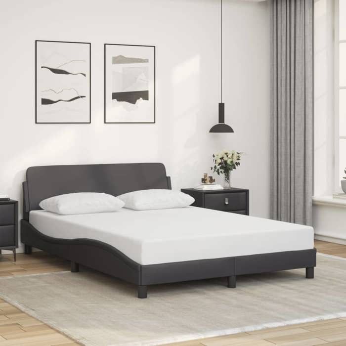 VidaXL Bed Frames with Headboard, Upholstered Bed with Slat Base, Double Bed with Bedroom Footboard, Grey 120x200 Cm 373161