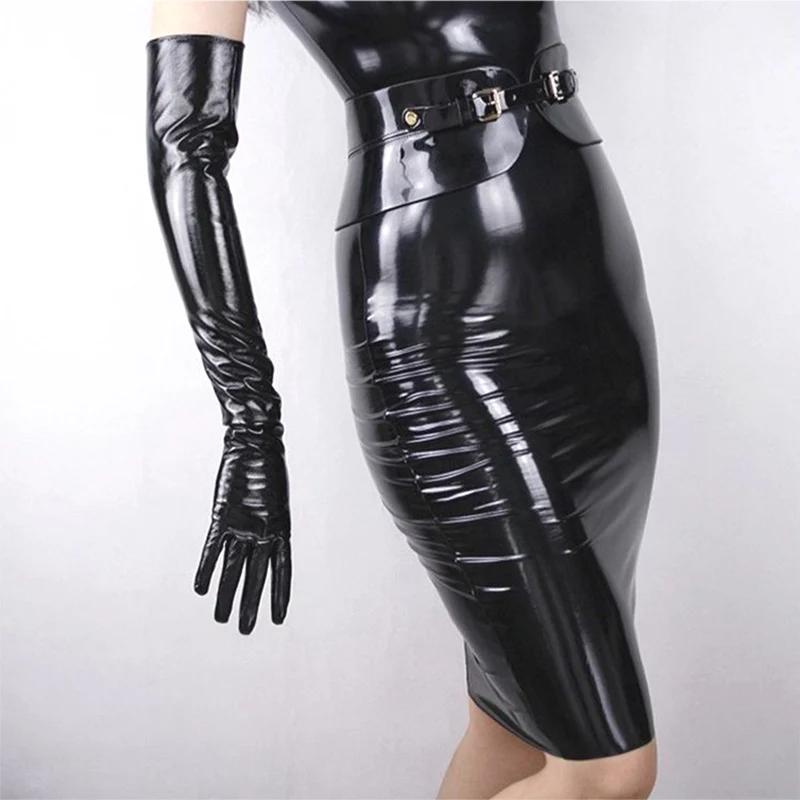 Sexy Women Shiny Long Gloves Imitation Leather Latex Cosplay Clothing Pole Dancing Night Club Gloves Accessories Tight Gloves