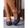 Plus Size Women Retro Block Heel Sandals, Buckle Design Comfort High Heels Outdoor Beach Vacation Shoes