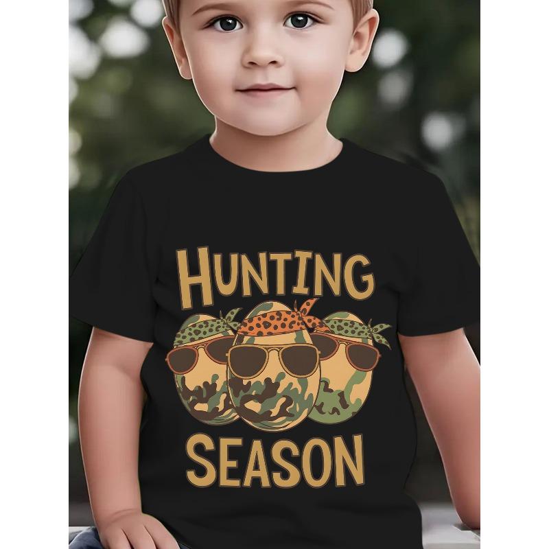 

European Size Boys Round-neck Short-sleeved T-shirt with Cartoon Camouflage Easter Egg Pattern Print 98cm