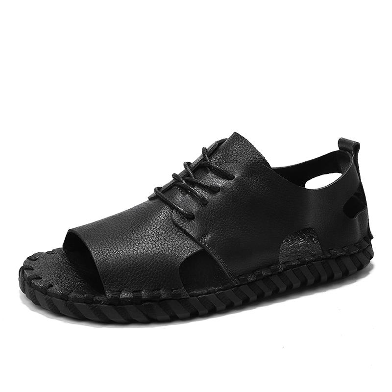 Men's Hollow Out Sandals Breathable Summer Men's Casual Shoes Beach Shoes Handcrafted Headband Outdoor Camping Sandals