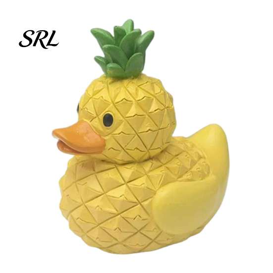 Miniature Bedside Decorations Adorable Fruit Duck Figurine, Resin Apple Strawberry Peach Banana Sculpture, Mini Cute Desktop Ornaments Desk Decor for