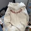 Autumn and Winter Heavy American 2026 New Men's Hooded Print Fleece Thickened Couple Sweater Jacket Women