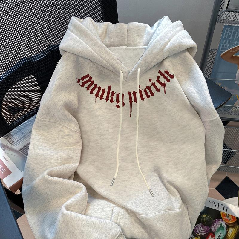 Autumn and Winter Heavy American 2026 New Men's Hooded Print Fleece Thickened Couple Sweater Jacket Women