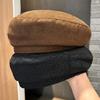 Versatile Leather Standard Suede Beret Women's Autumn and Winter Retro Brown Bud Hat Fashion British Style Painter Hat