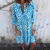 European And American Style Women'S Clothing, Spring And Summer New Four-Sided Elastic Casual V-Neck Printed Pleated Women'S Dress