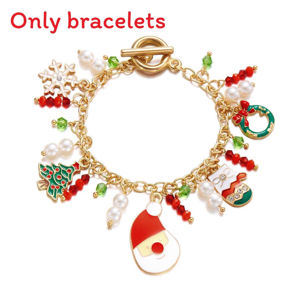 Pulseira de Charme de Natal Para Mulheres Com Pingente de Floco de Neve Veado Papai Noel Feita à Mão