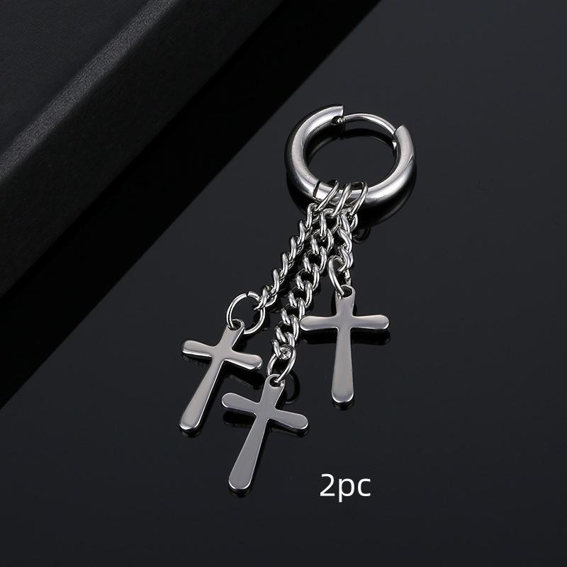 2pc Punk Colored Stainless Steel Feather Earrings, Leaf Chain Earrings, Long Earrings, Suitable For Women's Gatherings