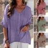 Women's Fashion Casual Solid Color Print Short Sleeve V Neck Blouses & Shirts