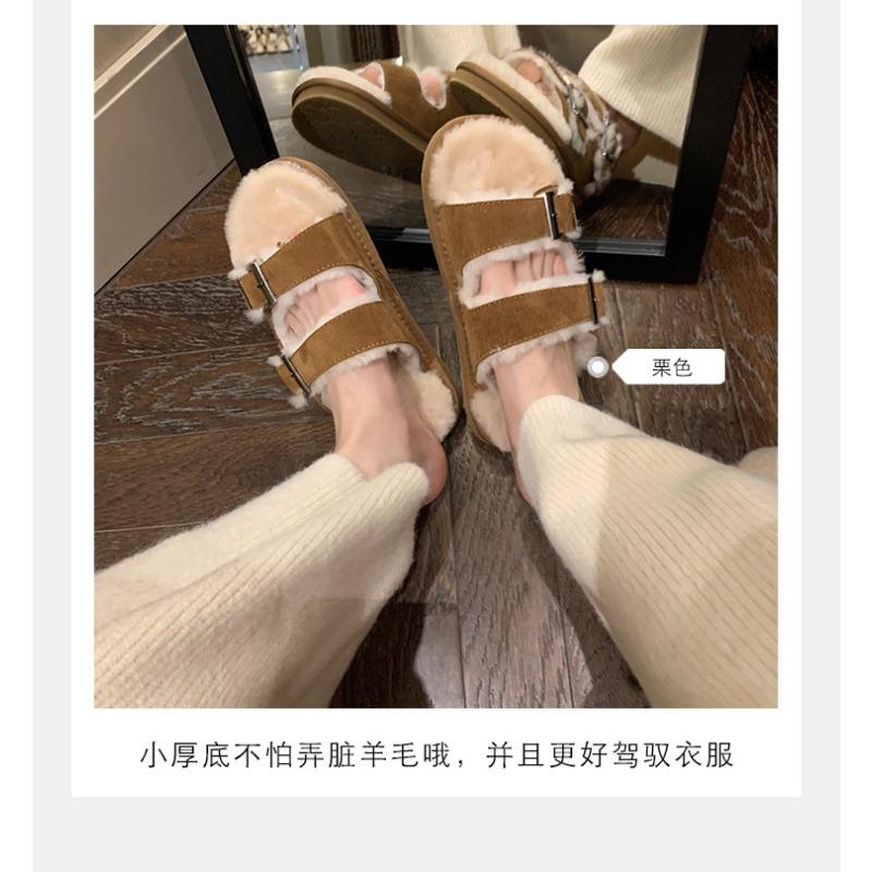 

Cowhide version~ Genuine leather fluffy slippers women s winter wear versatile fashion velvet thermal cotton shoes 40