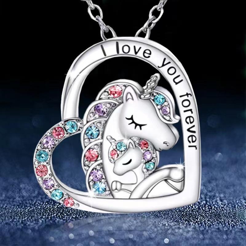Kreative Neue Einhorn Halskette Bunte Herzförmige Pony Liebe Strass Anhänger Halskette