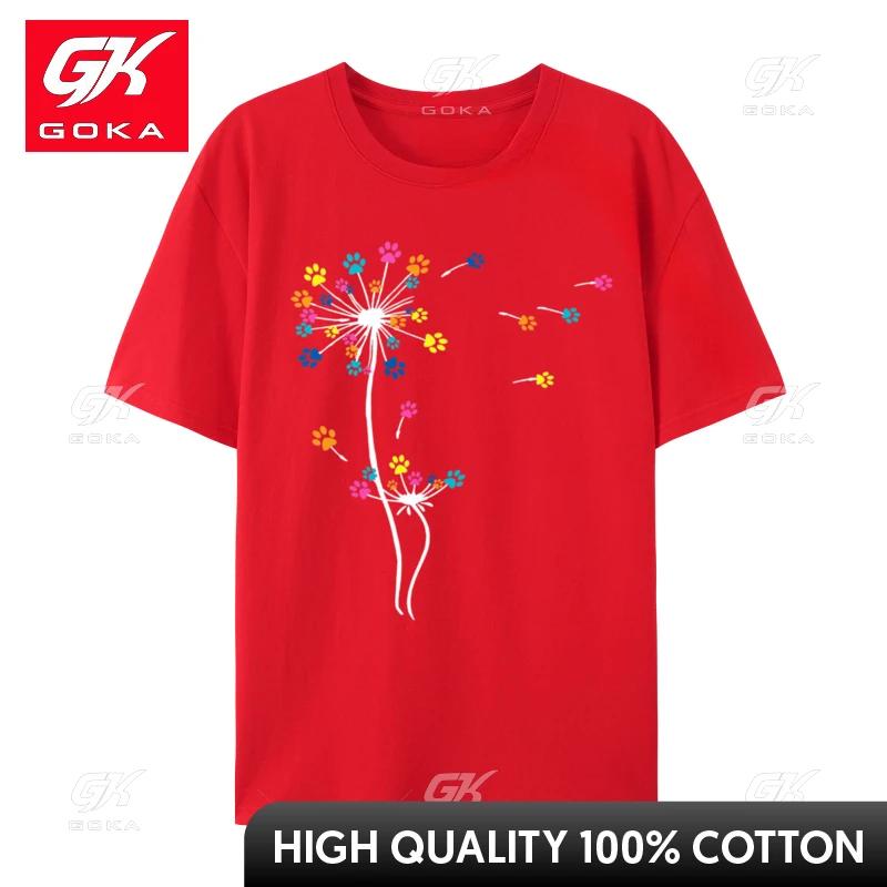 

Cute Colorful Dog Paw Print Dog Flowers Dandelion Dog Lovers TShirt Tops Tees Oversized Europe Cotton Unisexs T Shirt S
