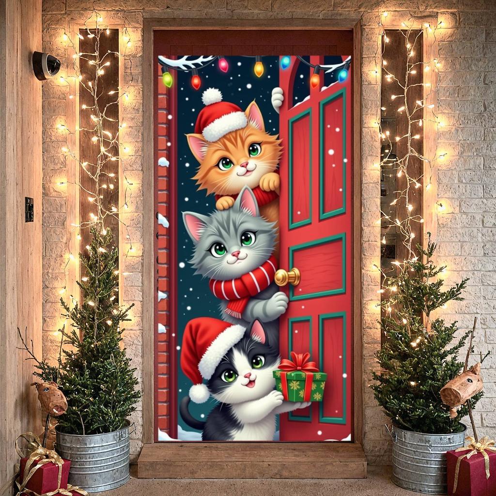 Christmas Banner Brick Wall Festive Banner Holiday Display Cute Kitten Backdrop For Christmas Eve Family Event Winter