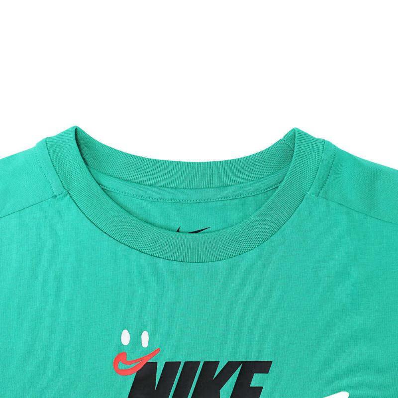 Nike Printed Logo Crew Neck Casual Short Sleeve T-Shirt With Drop Shoulders Kids Tops Green HF6295-324