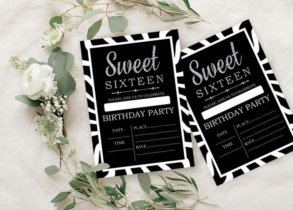 Darling Souvenir Black Birthday Invitation Card Printable Fill or Write In Blank Invites Party Supplies Pack Of 28 5 X 7