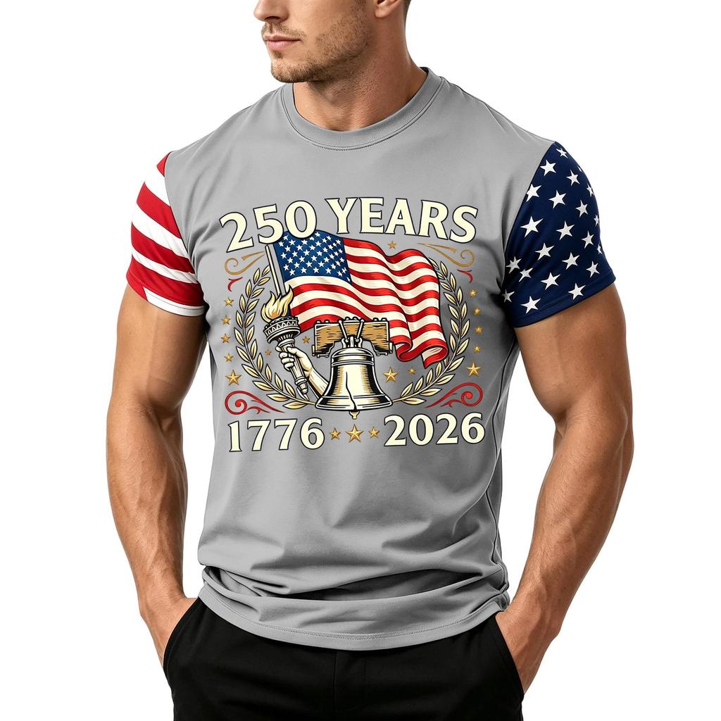 Herren Lockere Passform Kurzarm Freizeit T-Shirt Unabhängigkeitstag Flaggenaufdruck Sommer Tägliches Tragen Leichtes Bequemes Oberteil