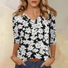 Women's V Neck 3/4 Sleeve Loose Fit Casual Shirt Floral Print Lightweight Blouse for Everyday Wear