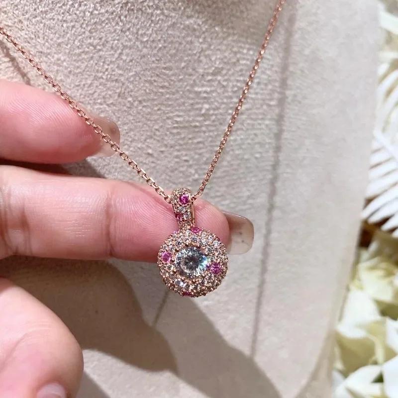 Exquisite Gorgeous Round Ring High quality dazzling Gypsophila Pink Zircon Zircon sets Necklace Wedding Engagement Zircon