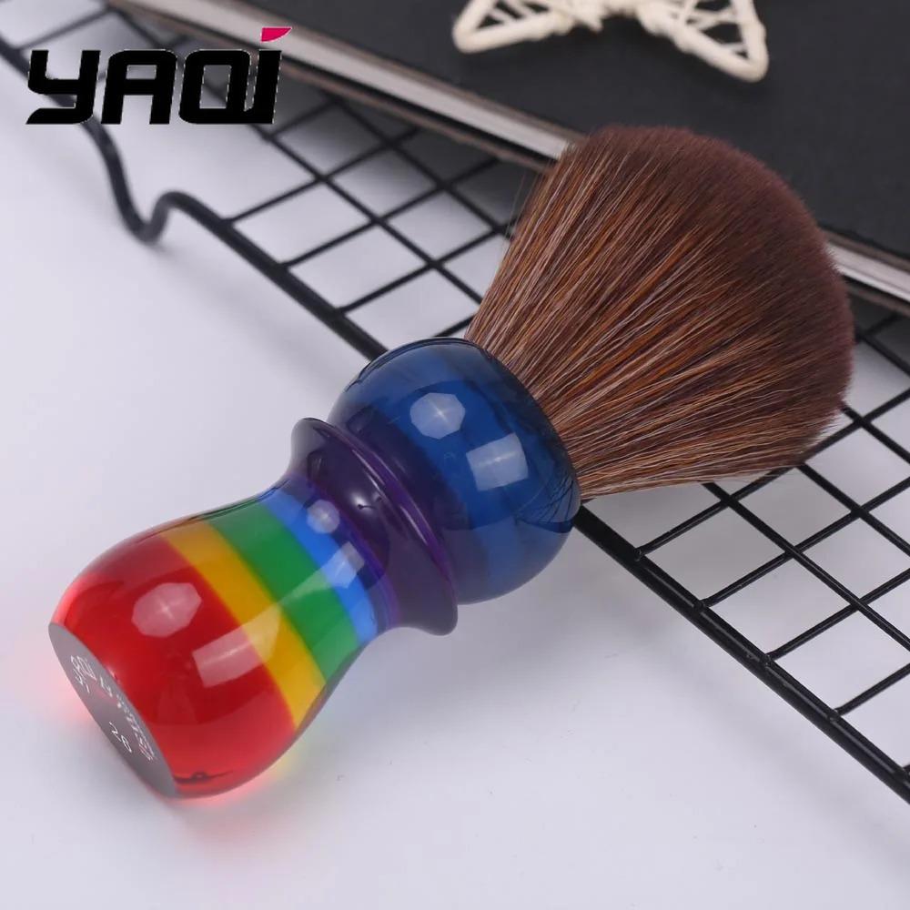 YAQI 26mm Pennello da Barba Uomo Capelli Sintetici Marrone Arcobaleno Custodia da Viaggio