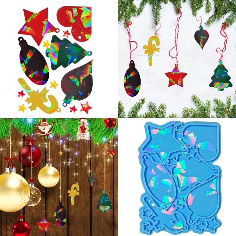 Jewelry Casting Mold Christmas Silicone Mold Holographic Resin Mold for DIY Wind Chime Keychains Ornament Pendant