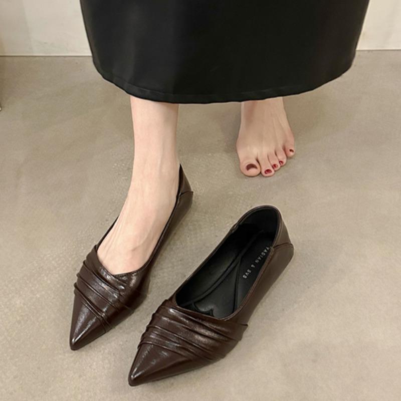 Fashion Spring New Single Shoes Women Fashion Pointed Head Shallow Mouth Fold Soft Sole Anti-slip Wear-resistant Low Heel Shoes