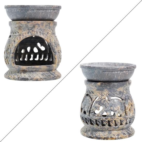 Crocon Soapstone Elephant Design Oil Burner for Meditation Healing Fragrance Spa Office Home Decor Tea Light Candle Stand Holder -7.7X7.7X10 Cm