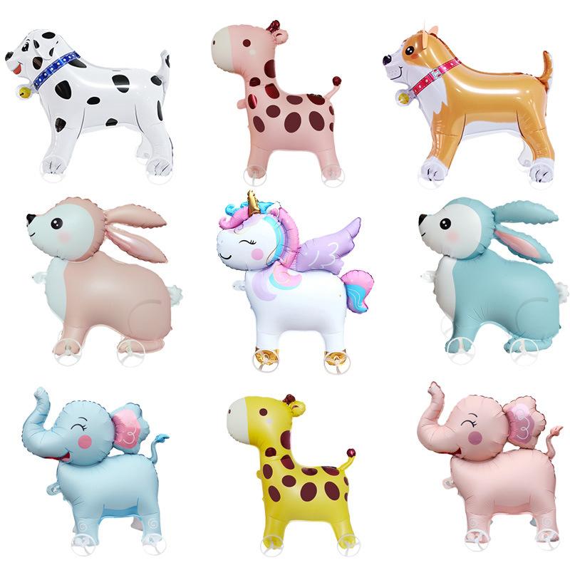 4D Cartoon Foil Balloons Elephant Stand Walking Balloon With Wheel For Kids Birthday Party Decoration Baby Shower