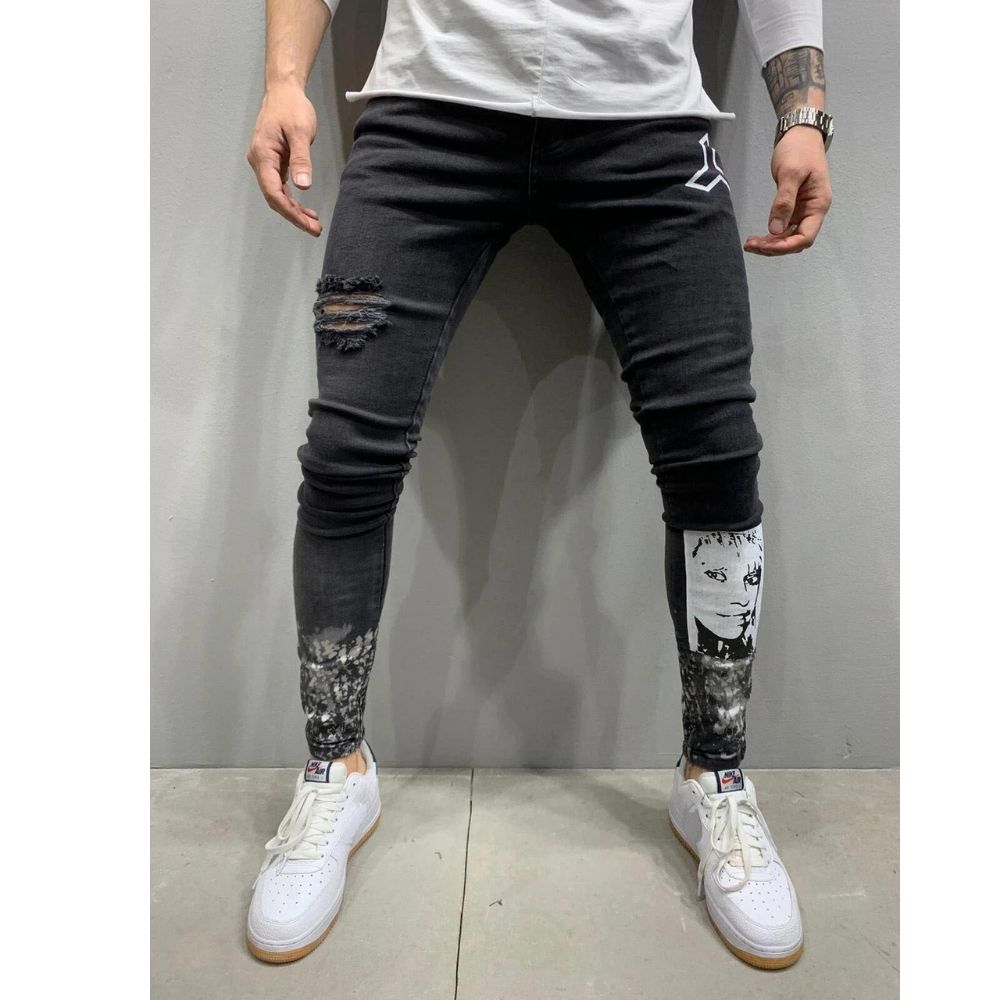 Negro Rasgado Jeans Hombres Moda Lujo Paisley Patrón Impresión Hombre jeans  pantalones slim fit estiramiento Pantalones Vaqueros Hombre casual  pantalones casuales comprar a buen precio — entrega gratuita, reseñas  reales con fotos —
