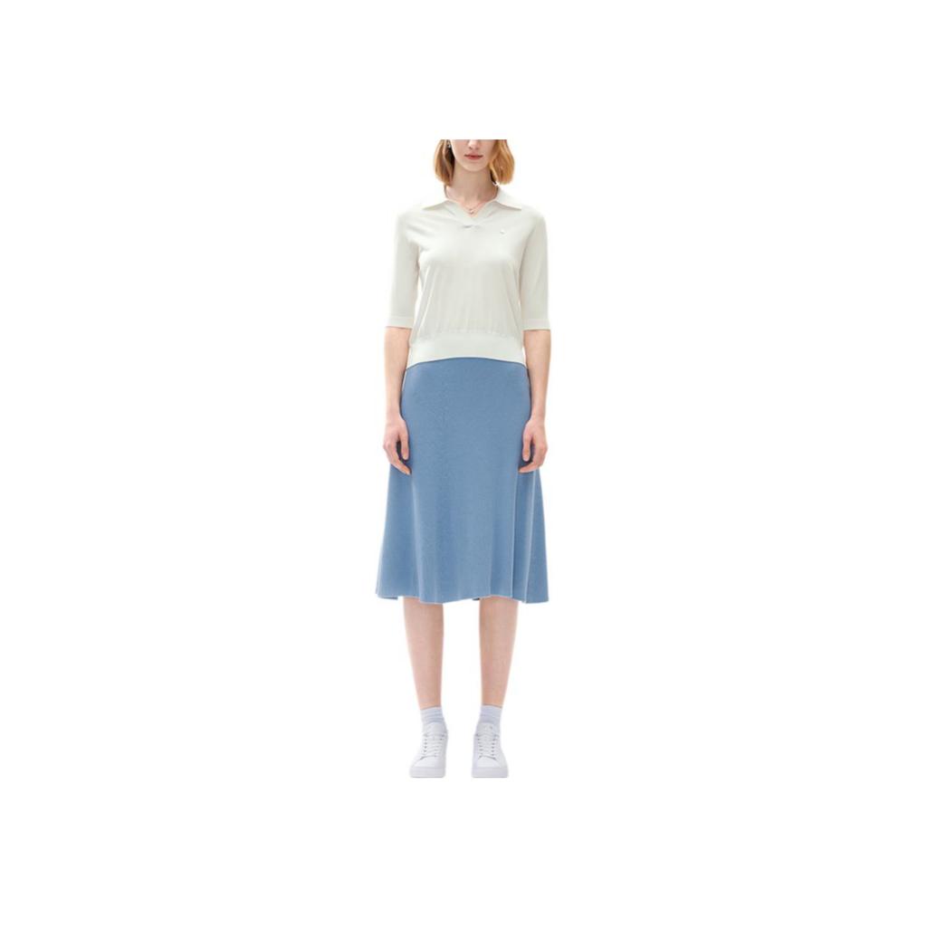 FILA SS22 Solid Color Loose Straight Cut Simple Five-Point Sleeve Polo Shirt Women tops Ice-Cream F11W227403F-WT