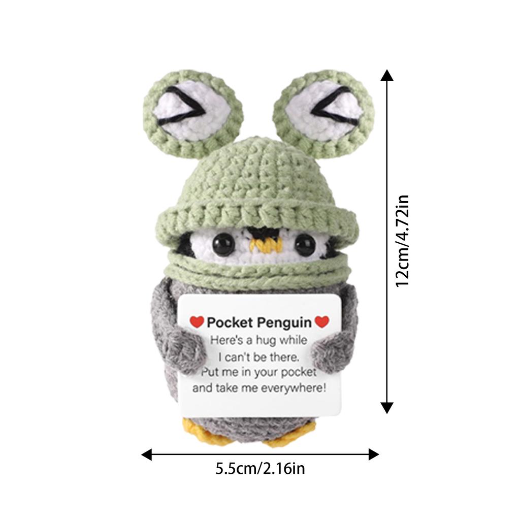 Knitted Positive Penguin Positive Energy Penguin Doll With Encouragement Card Wearing Hat Doll For Friends Encouragement
