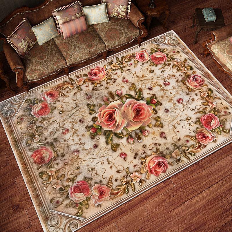 European Pastoral Style Carpets Living Room Flower Home Carpet Non-slip Bedroom Decorative Rugs Washable Entrance Door Mat