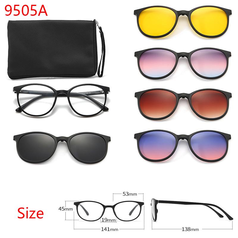 6 In 1 New Magnetic Colorful Clip-On Polarized Sunglasses Driving Night Vision Glasses Clip-On Sunglasses Myopia Frame