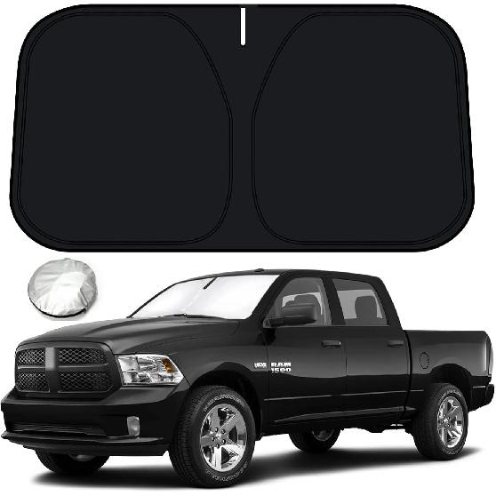 Bestview Windshield Sun Shade For Dodge Ram 1500 2009-2018, Fit Front Window Sun Shade Sun Shade Protective Film Blocks UV Heat, Foldable 3 Layer