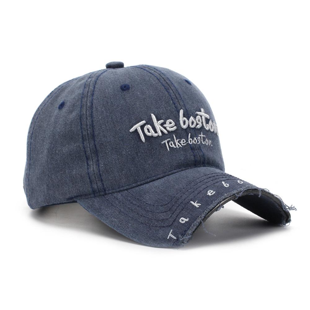 Cappello in Denim Lavato Retro Giapponese Ricamato con Lettere per Sport all'Aperto Uomo Viaggio Cappello da Sole Cappellino da Baseball Classico Versatile Comodo