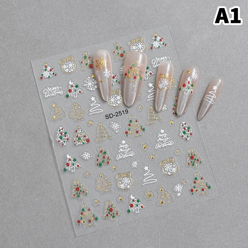 5D Embossed Christmas Nail Stickers Christmas Tree, Snowflakes, Elk, Snowman Nail Decal Autumn Winter Nail Supplies Decoration