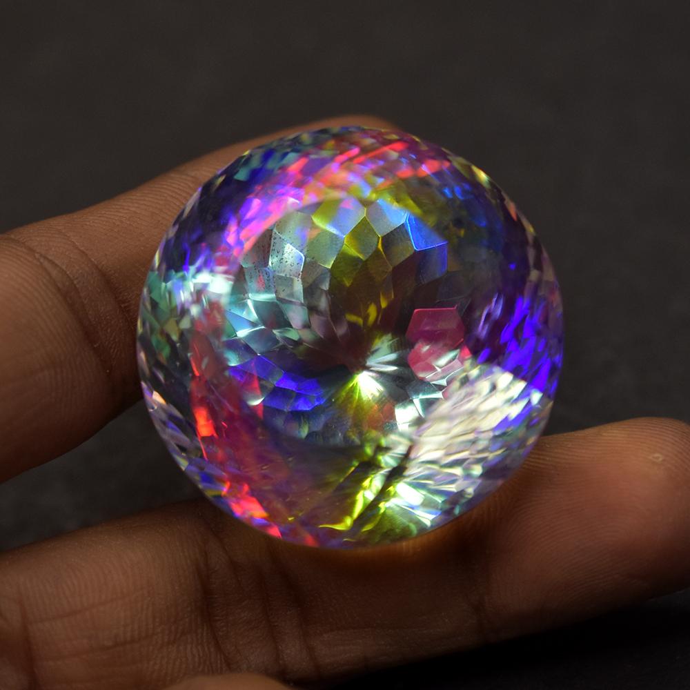 Lab Created 229 Ct Rainbow Mystic Topaz Round Cut Gemstone