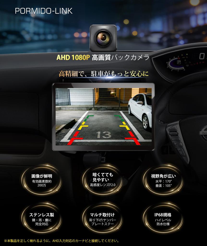Recording Compact Aftermarket Camera for Android Navigation Systems PORMIDO-LINK [AHD1080P/30FPS Compatible]